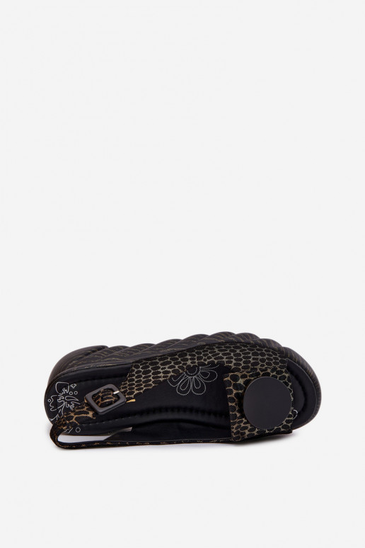 Sandales à plateforme en cuir avec ornements Artiker 58C0296 noires et dorées