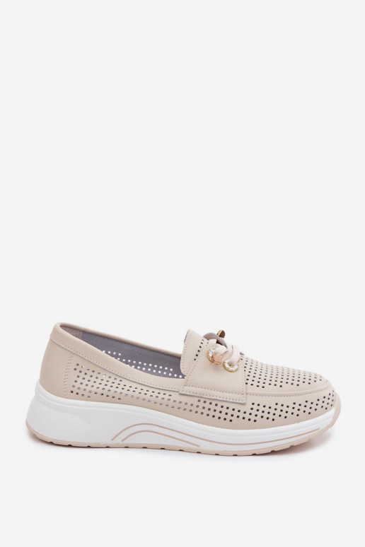 Chaussures à enfiler avec éléments découpés en cuir naturel Artiker 58C0478 couleur sable