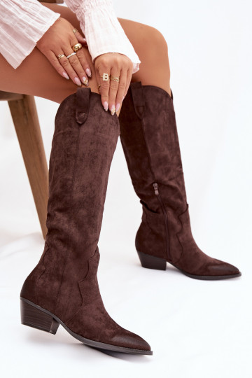 en daim écologiqueoÀe bottes style coÀ-boy Féminin avec des talons CzekoladoÀe Jenaya