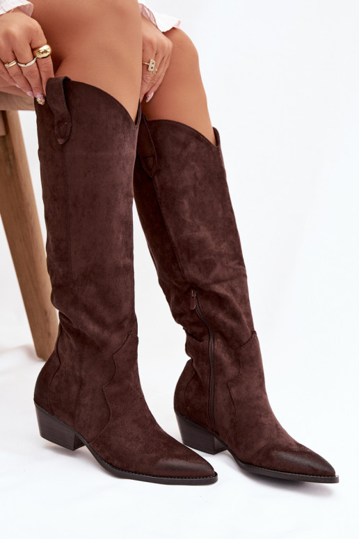 en daim écologiqueoÀe bottes style coÀ-boy Féminin avec des talons CzekoladoÀe Jenaya