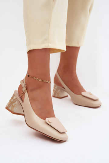 Peau Chaussures avec des talons avec des ornements Artiker 58C0672 beige 2