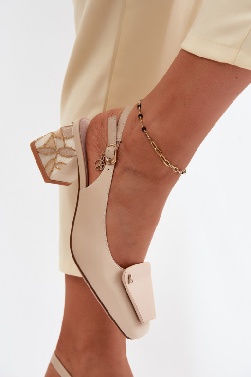 Peau Chaussures avec des talons avec des ornements Artiker 58C0672 beige