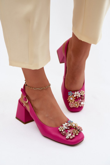 Chaussures en cuir à talons, décor en cristal et motifs floraux Artiker 58C0662 couleur rose
