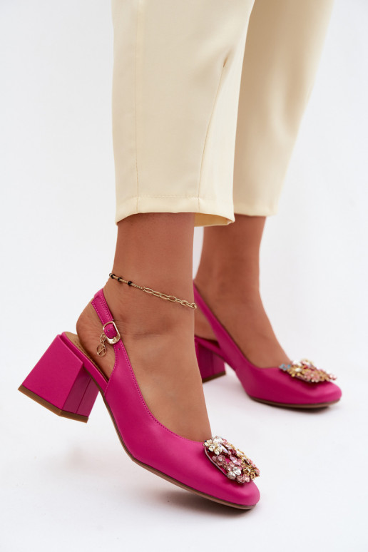 Chaussures en cuir à talons, décor en cristal et motifs floraux Artiker 58C0662 couleur rose