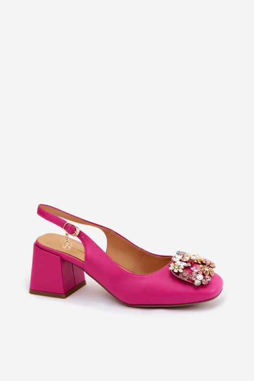 Chaussures en cuir à talons, décor en cristal et motifs floraux Artiker 58C0662 couleur rose