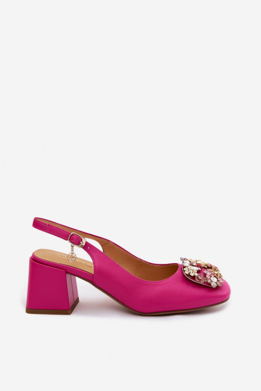Chaussures en cuir à talons, décor en cristal et motifs floraux Artiker 58C0662 couleur rose