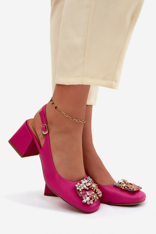 Peau Chaussures avec des talons avec décoration en cristal i avec des motifs floraux Artiker 58C0662 couleur rose