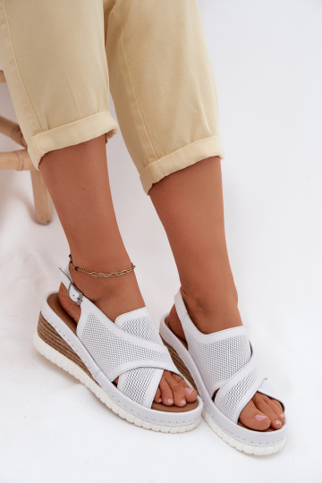 Sandales à plateforme en cuir naturel Artiker 58C3145 couleur blanche