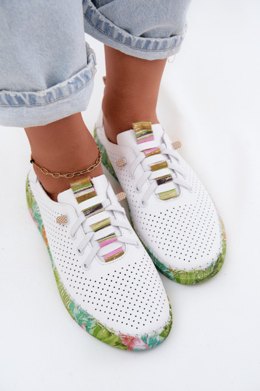 Chaussures en cuir avec plateforme à motifs Artiker 58C0441 couleur blanche et verte