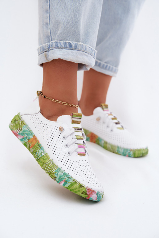 Chaussures en cuir avec plateforme à motifs Artiker 58C0441 couleur blanche et verte