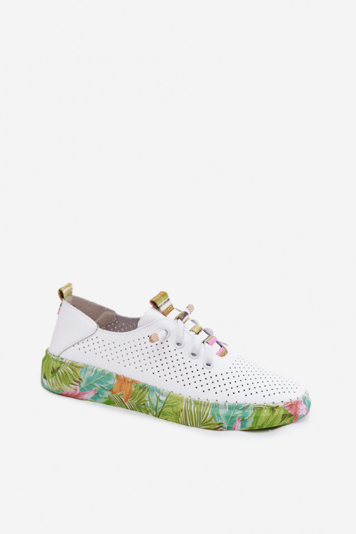 Chaussures en cuir avec plateforme à motifs Artiker 58C0441 couleur blanche et verte