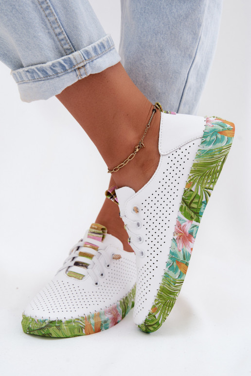 Chaussures en cuir avec plateforme à motifs Artiker 58C0441 couleur blanche et verte