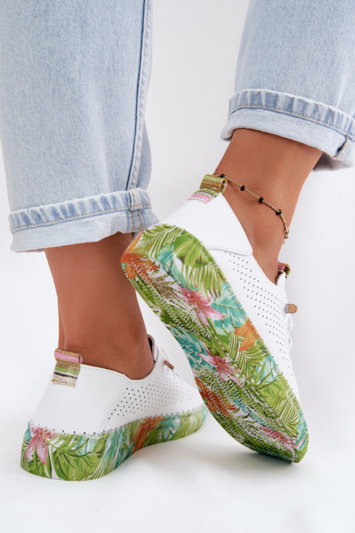 Chaussures en cuir avec plateforme à motifs Artiker 58C0441 couleur blanche et verte