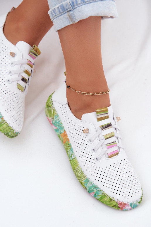 Chaussures en cuir avec plateforme à motifs Artiker 58C0441 couleur blanche et verte