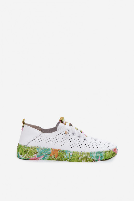Chaussures en cuir avec plateforme à motifs Artiker 58C0441 couleur blanche et verte