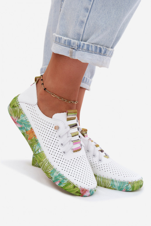 Chaussures en cuir avec plateforme à motifs Artiker 58C0441 couleur blanche et verte
