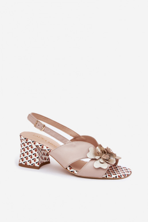 Peau Sandales à talons hauts pour femme avec des fleurs Laura Messi 2950 beige