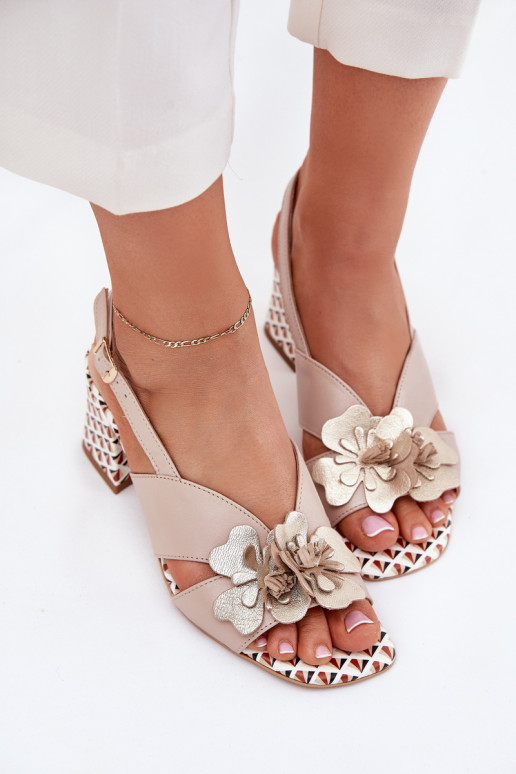 Peau Sandales à talons hauts pour femme avec des fleurs Laura Messi 2950 beige
