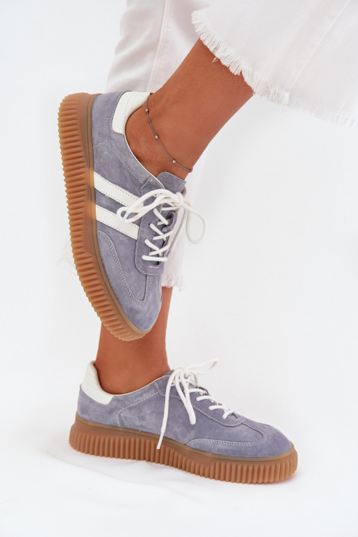 en daim Chaussures modèle baskets Féminin avec une plateforme couleur bleue Il fautrisae