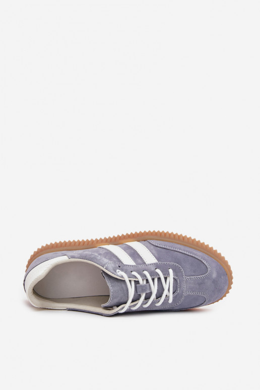 en daim Chaussures modèle baskets Féminin avec une plateforme couleur bleue Il fautrisae