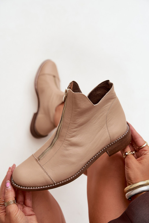 Bottines en cuir sable avec fermetures éclair Zazoo 2785/079