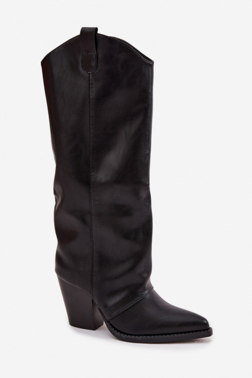 réchauffer bottes style coÀ-boy avec des talons en cuir écologique couleur noire Il fautvine
