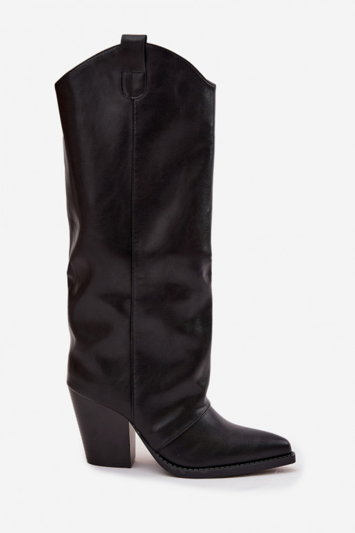 Bottes longues noires en simili cuir style cowboy avec talons Tai turivine