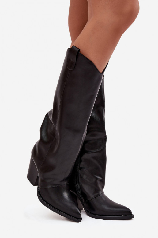 réchauffer bottes style coÀ-boy avec des talons en cuir écologique couleur noire Il fautvine