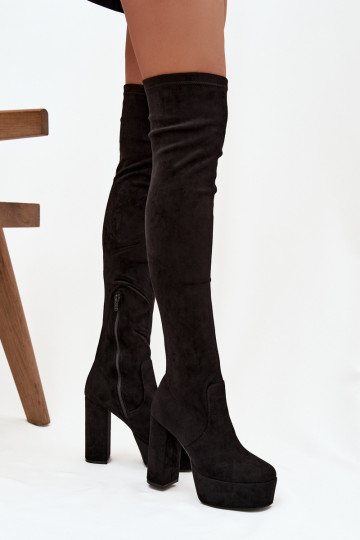 bottes avec des talons et plateforme au-dessus du genou en daim écologiqueoÀe couleur noire Amareen 2