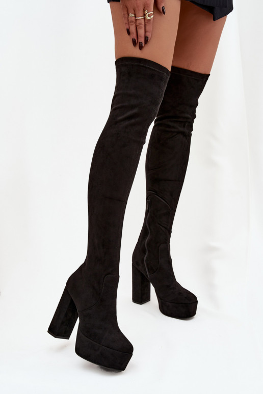 Bottes longues noires en simili daim avec talons Amareen