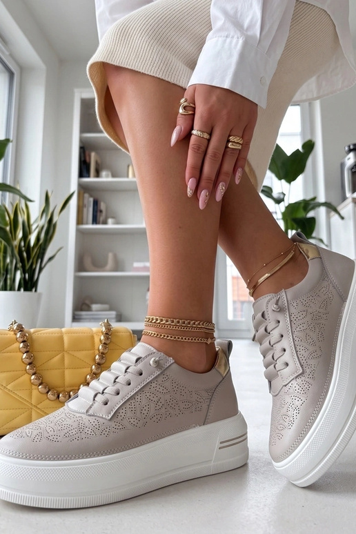 Baskets beiges en cuir naturel Cambell
