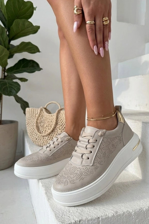 Baskets beiges en cuir naturel Cambell
