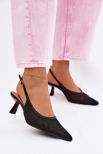 Sandales en maille noires sur un talon fin Calora