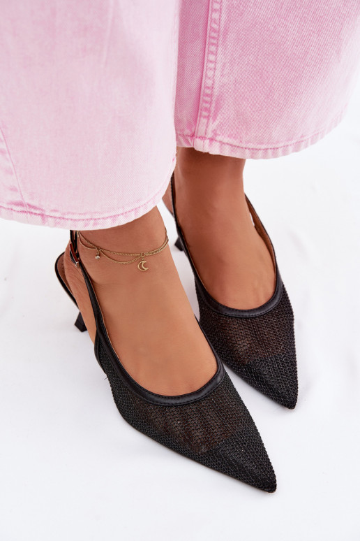 Sandales en maille noires sur un talon fin Calora