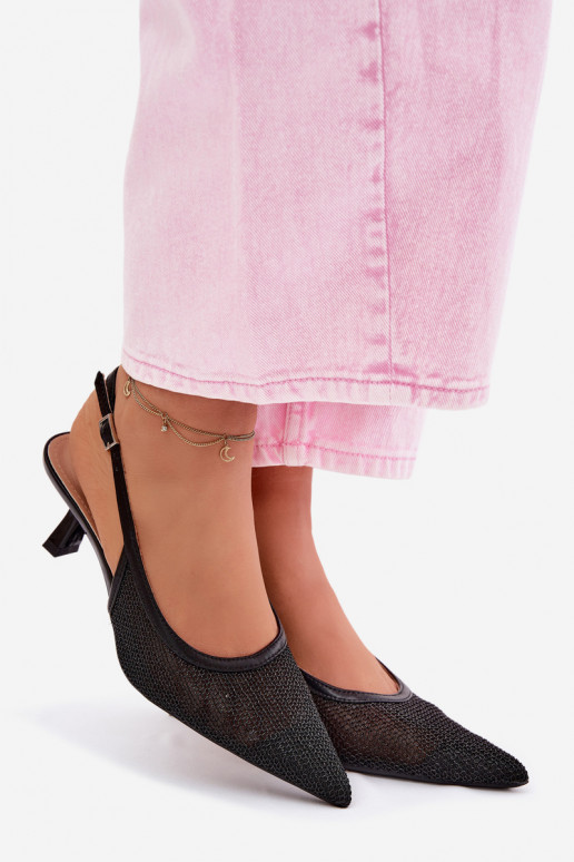 Sandales en maille noires sur un talon fin Calora