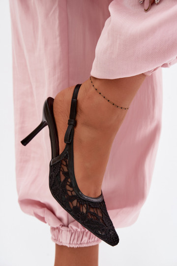 Sandales pour femmes avec des talons fins avec de la dentelle couleur noire Pelivelle 2