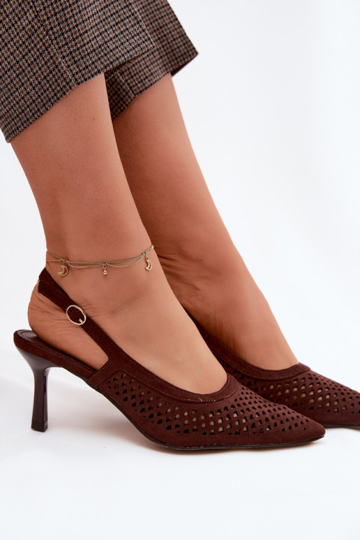Sandales ajourées avec talons fins en daim synthétique Czekolado Velvia