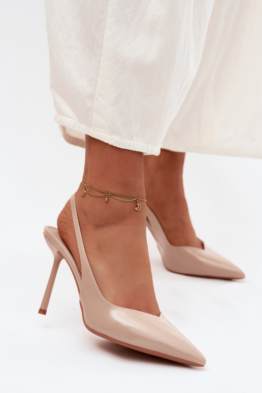 Sandales à talons hauts beiges en cuir verni Calera