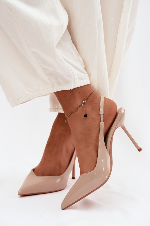 Sandales à talons hauts beiges en cuir verni Calera