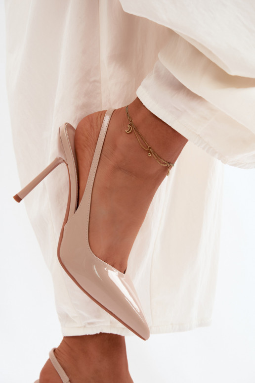 Sandales à talons hauts beiges en cuir verni Calera