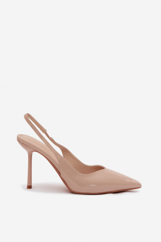Sandales à talons hauts beiges en cuir verni Calera
