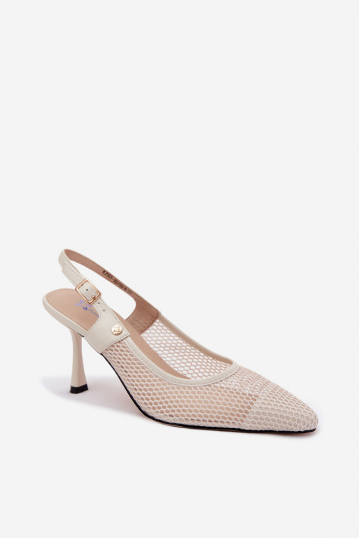 Sandales en cuir ivoire pour femmes avec talons fins Tai turiciejka K7507-22