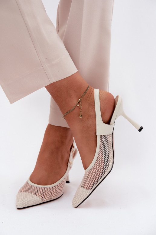 Sandales en cuir ivoire pour femmes avec talons fins Tai turiciejka K7507-22