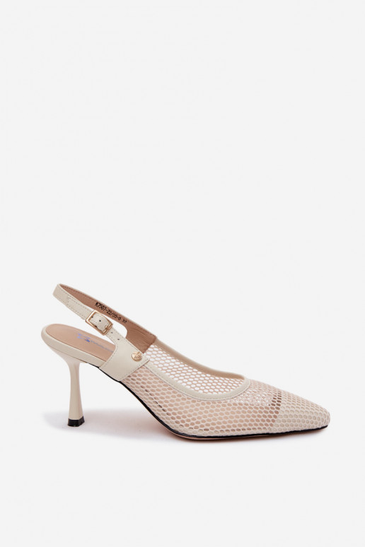Sandales en cuir ivoire pour femmes avec talons fins Tai turiciejka K7507-22