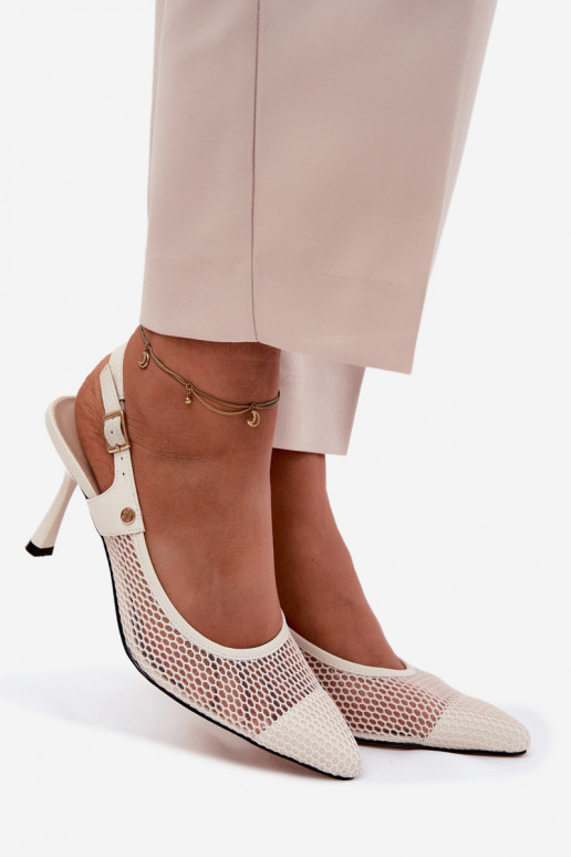 Sandales en cuir ivoire pour femmes avec talons fins Tai turiciejka K7507-22