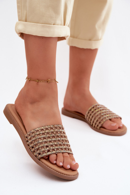 Chaussons bruns avec détails brillants Fendi