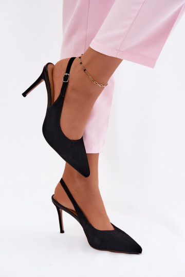 Sandales pour femmes à talons fins en faux daim noir Kandy