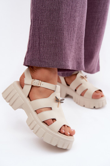 Sandales à plateforme pour femmes avec boucle Vinceza 79627, couleur sable
