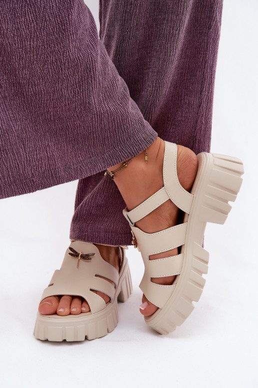 Sandales à plateforme pour femmes avec boucle Vinceza 79627, couleur sable