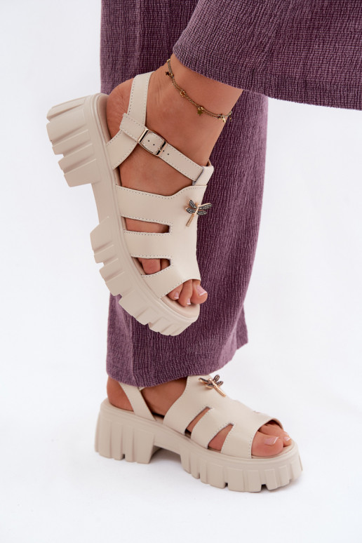 Sandales à plateforme pour femmes avec boucle Vinceza 79627, couleur sable